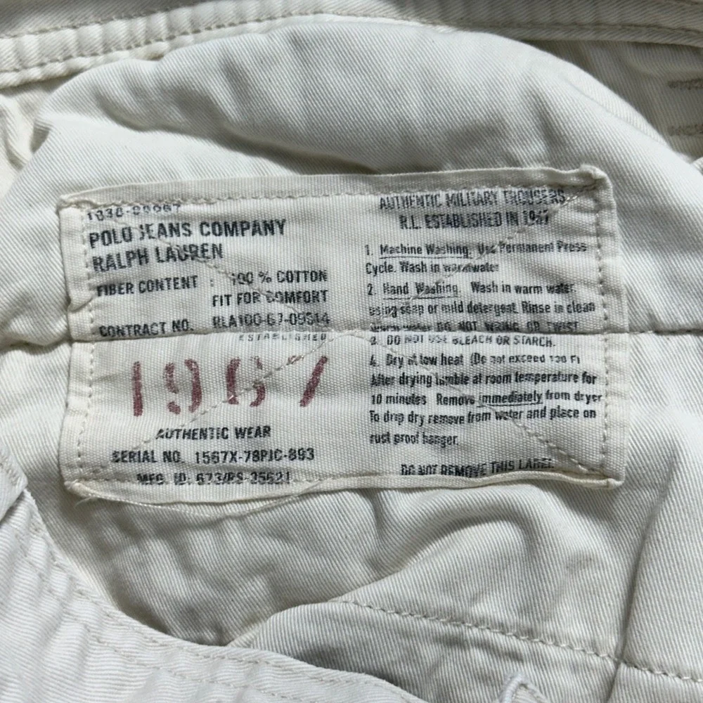 Polo Ralph Lauren Authentic Military Cargo Men Trousers‎ Since 1967 White 34x32